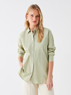 Простая женская рубашка из поплина с длинными рукавами LCWAIKIKI Classic, пастельный зеленый