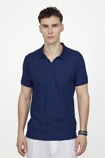 Мужская рубашка-поло с v-образным вырезом, приталенная трикотажная хлопковая футболка темно-синего цвета без пуговиц TUDORS