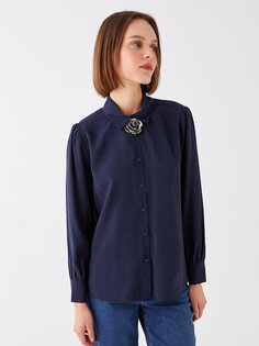 Простая женская рубашка оверсайз с длинным рукавом LCW Casual, темно-синий