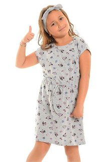 Хлопковая туника для девочек с короткими рукавами и рисунком LITTLE FROG KIDS, серый
