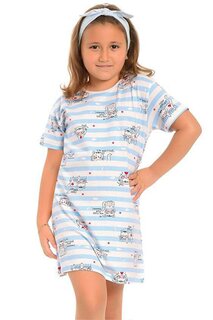 Хлопковая туника для девочек с короткими рукавами и рисунком LITTLE FROG KIDS, синий