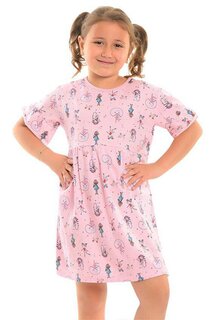 Хлопковая туника для девочек с короткими рукавами и рисунком LITTLE FROG KIDS, розовый
