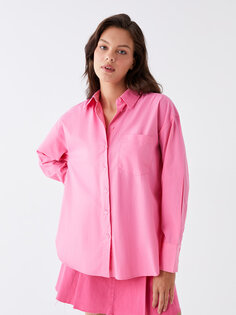Простая женская рубашка оверсайз с длинным рукавом LCW Casual, розовый