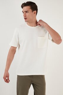 Хлопковая футболка большого размера с круглым вырезом и одним карманом 5902305 Buratti, экрю