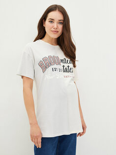 Хлопковая футболка для беременных с круглым вырезом и короткими рукавами LCWAIKIKI Maternity, кремового цвета