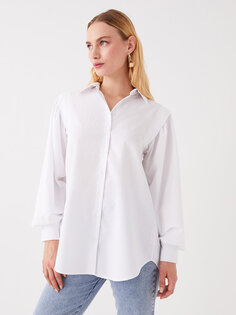 Простая женская рубашка-туника из поплина с длинными рукавами и длинными рукавами LCW Modest, экрю