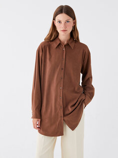 Простая женская рубашка-туника с длинным рукавом LCW Modest, светло-коричневый
