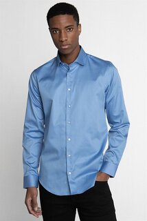 Мужская синяя рубашка Slim Fit Koton Satin Premium Series TUDORS, синий