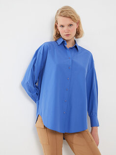 Простая женская рубашка-туника из поплина с длинными рукавами и длинными рукавами LCW Modest, светло-фиолетовый