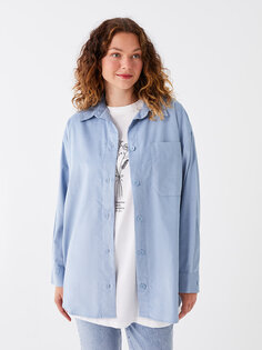 Простая женская рубашка-туника с длинным рукавом LCW Modest, светло-синий