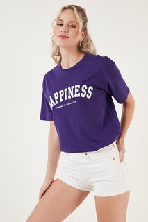 Хлопковая футболка оверсайз с круглым вырезом с принтом 541HAPPINESS Lela, фиолетовый