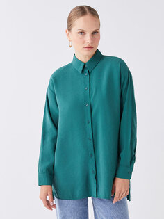 Простая женская рубашка-туника оверсайз с длинными рукавами LCW Modest, темно-зеленый