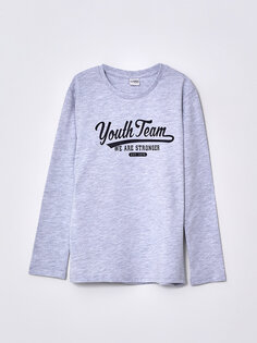 Хлопковая футболка с длинными рукавами и круглым вырезом для мальчиков LCW Kids, светло-серый меланж