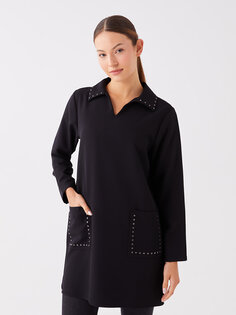 Простая женская рубашка-туника с длинным рукавом LCWAIKIKI Classic, новый черный