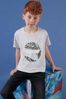 Хлопковая футболка с круглым вырезом с принтом 6211011 Lela, серый