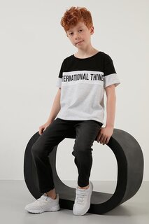 Хлопковая футболка с круглым вырезом с цветными блоками 6211017 Lela, черный