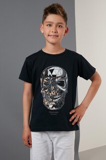 Хлопковая футболка с круглым вырезом с принтом 6211012 Lela, темно-синий