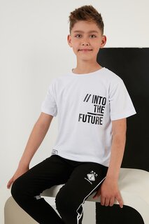 Хлопковая футболка с круглым вырезом с принтом 6211015 Lela, белый