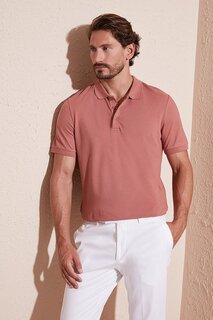 Хлопковая футболка-поло обычного кроя на пуговицах 4362050 Buratti, пудрово-розовый