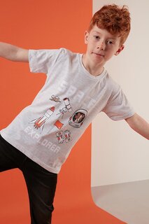 Хлопковая футболка с круглым вырезом с принтом 6211007 Lela, серый