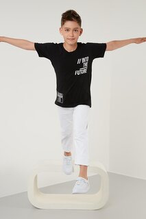 Хлопковая футболка с круглым вырезом с принтом 6211015 Lela, черный