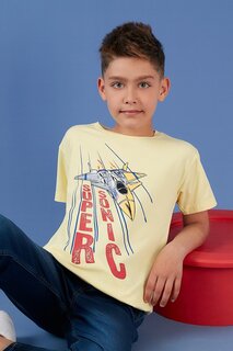 Хлопковая футболка с круглым вырезом с принтом 6211009 Lela, желтый