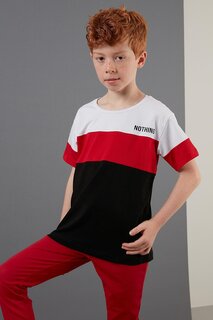 Хлопковая футболка с круглым вырезом с цветными блоками 6211013 Lela, красный