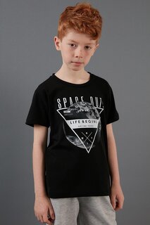 Хлопковая футболка с круглым вырезом с принтом 6211011 Lela, черный