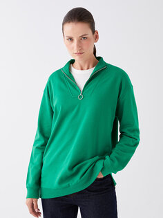 Простая женская толстовка с воротником-стойкой и длинными рукавами LCWAIKIKI Classic, средне-зеленый
