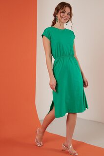Хлопковое платье миди с короткими рукавами и двойным разрезом 5864205 Lela, зеленый