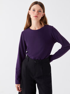 Простая женская туника с круглым вырезом и длинными рукавами LCWAIKIKI Classic, темно фиолетовый