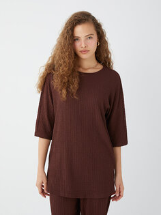 Простая женская футболка большого размера с круглым вырезом LCWAIKIKI Classic, коричневый