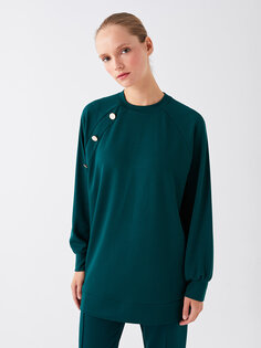 Простая женская туника с круглым вырезом и длинными рукавами LCW Modest, темно-зеленый