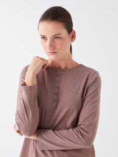 Простая женская футболка с круглым вырезом и длинными рукавами LCW ECO, норка