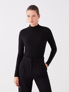 Простая женская футболка с высоким воротником и длинными рукавами LCWAIKIKI Classic, новый черный