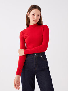 Простая женская футболка с высоким воротником и длинными рукавами LCWAIKIKI Classic, красный
