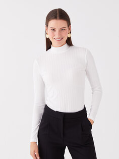 Простая женская футболка с высоким воротником и длинными рукавами LCWAIKIKI Classic, экрю