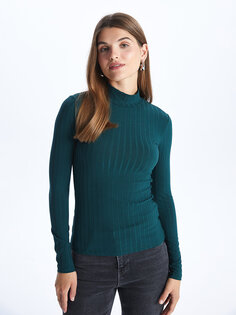 Простая женская футболка с высоким воротником и длинными рукавами LCWAIKIKI Classic, темно-зеленый