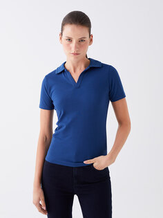 Простая женская футболка с короткими рукавами и воротником-поло LC WAIKIKI, темно-синий