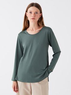 Простая женская футболка с круглым вырезом и длинными рукавами LC WAIKIKI, зеленый