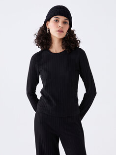 Простая женская футболка с круглым вырезом и длинными рукавами LCW Casual, новый черный