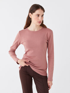 Простая женская футболка с круглым вырезом и длинными рукавами LCWAIKIKI Basic, матовый розовый