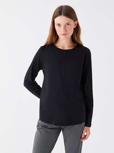 Простая женская футболка с круглым вырезом и длинными рукавами LCW ECO, новый черный