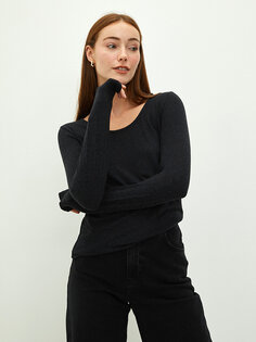 Простая женская футболка с круглым вырезом и длинными рукавами LCWAIKIKI Basic, новый черный