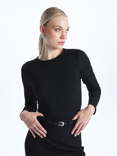 Простая женская футболка с круглым вырезом и длинными рукавами LCWAIKIKI Classic, новый черный