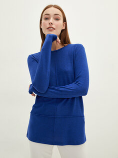 Простая женская футболка с круглым вырезом и длинными рукавами LCWAIKIKI Basic, темно-синий меланж