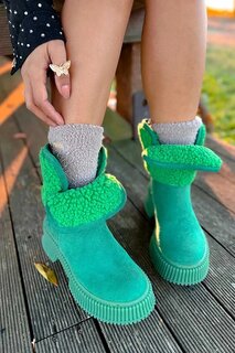 Женские ботинки на теплой меховой подкладке с толстой подошвой 62-4242-23Замша Pembe Potin, зеленый