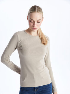Простая женская футболка с круглым вырезом и длинными рукавами LCWAIKIKI Classic, светло-коричневый