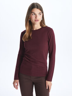 Простая женская футболка с круглым вырезом и длинными рукавами LCWAIKIKI Classic, слива