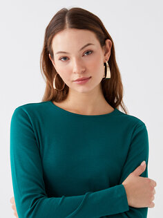Простая женская футболка с круглым вырезом и длинными рукавами LCWAIKIKI Basic, средне-зеленый